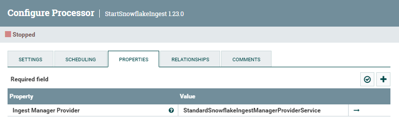 StartSnowflakeIngest processor configuration parameters