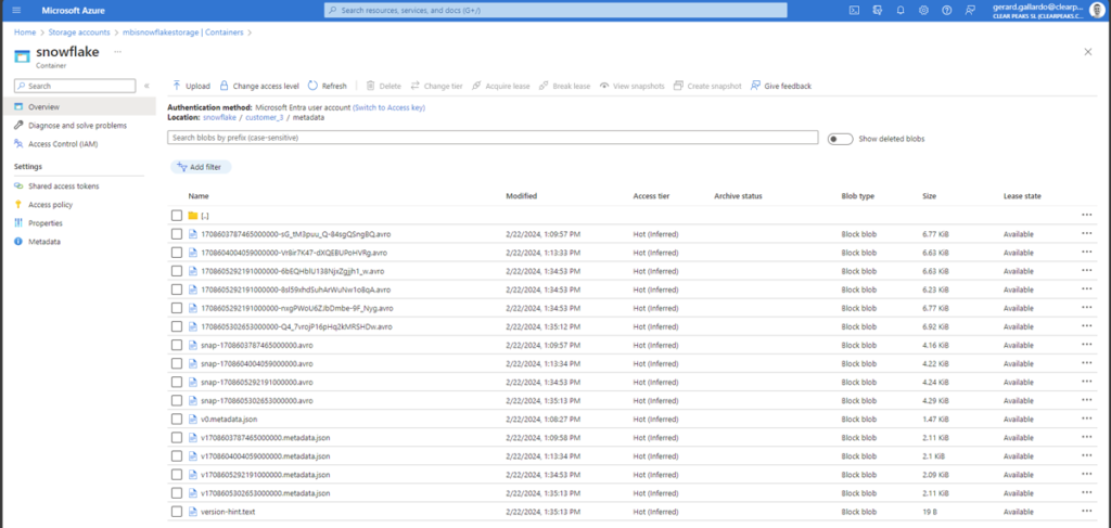 Metadata and manifest files inside the metadata folder