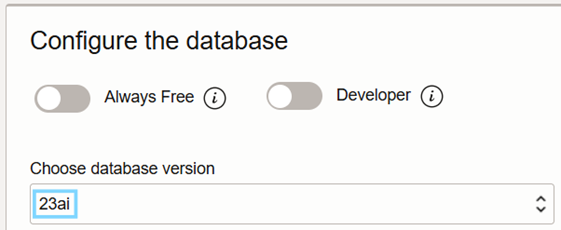 Choosing 23ai as the database version 
