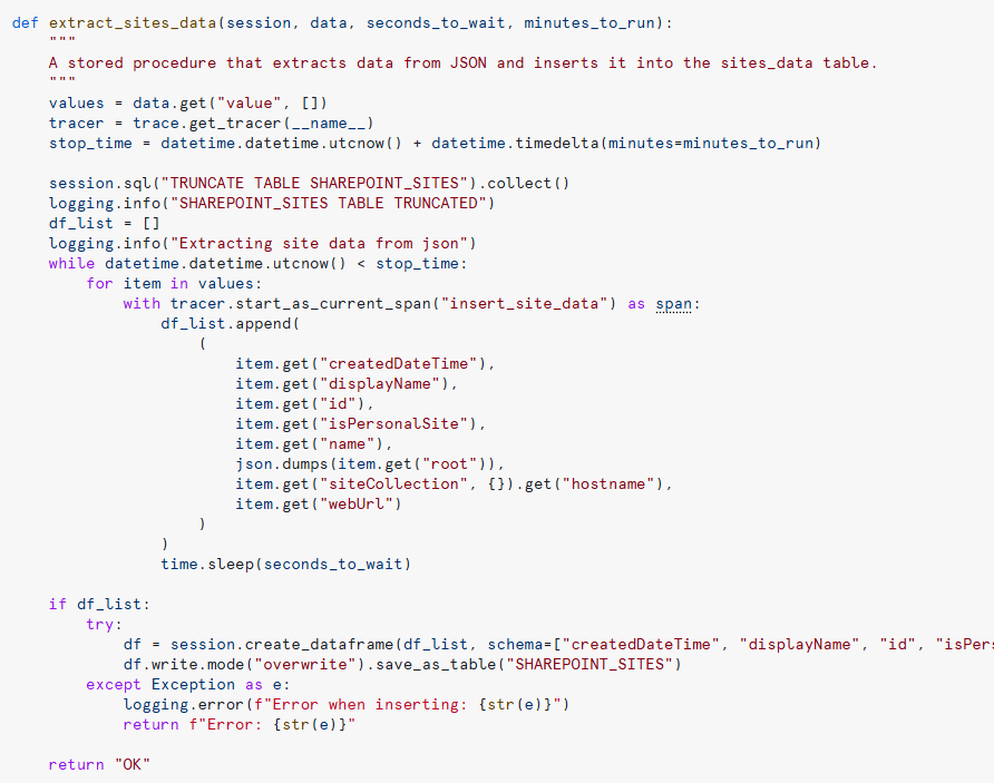 Stored procedure to process the API data