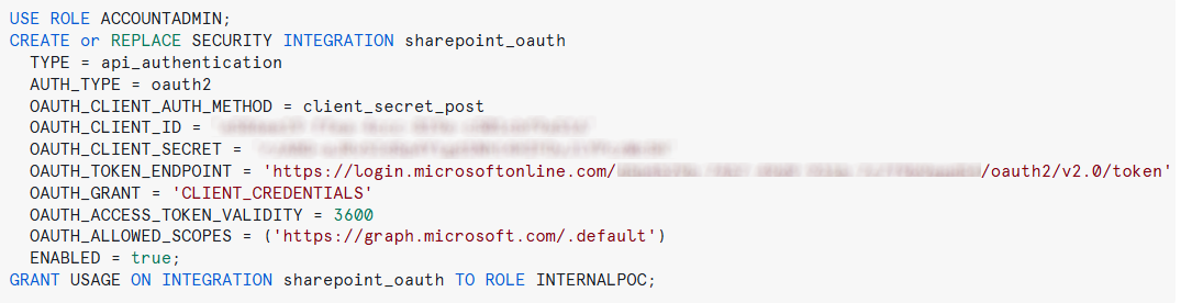 Creating the Security Integration