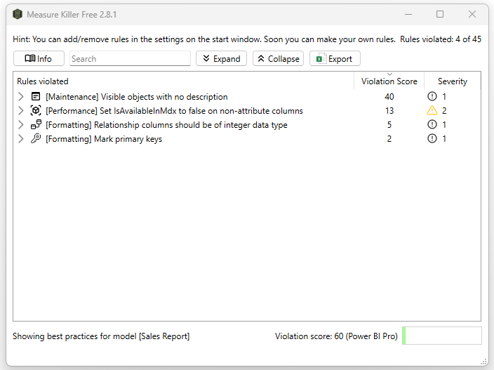 Model analysis enhanced after fixing high severity violations