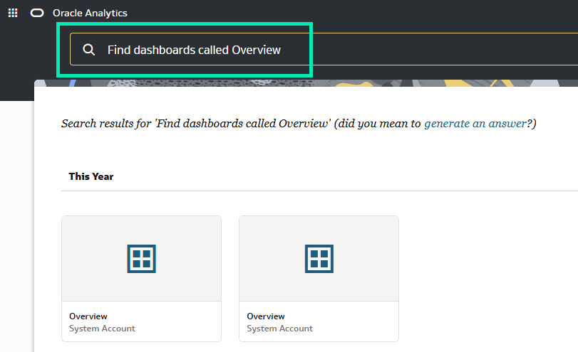 Results of a Content search with natural language
