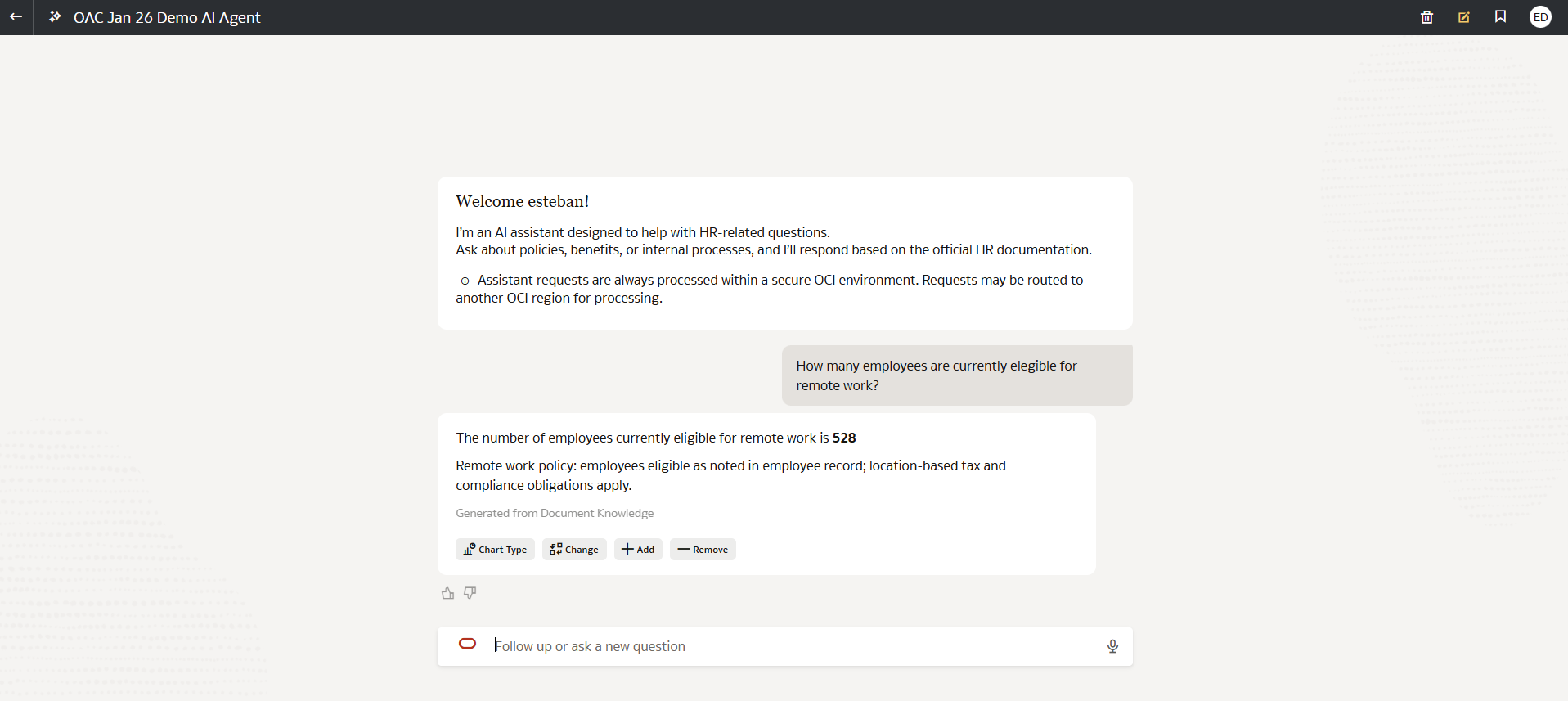 Agent preview showing an out-of-scope response