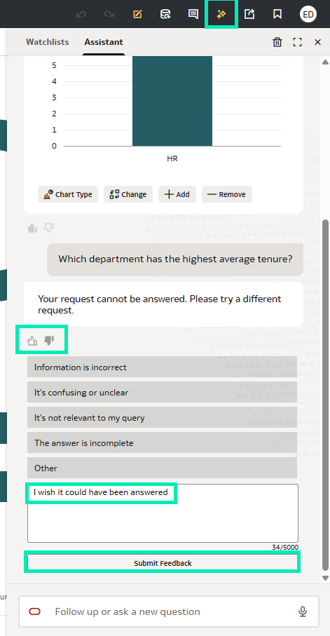 AI-generated response with thumbs down