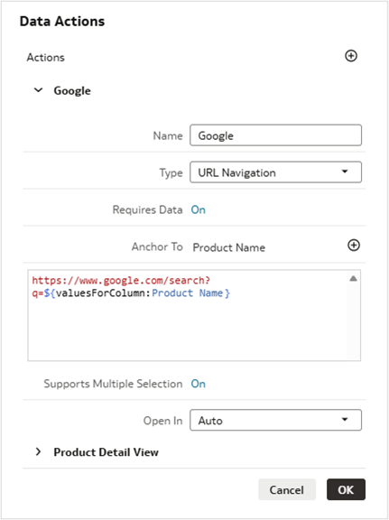 Google data action configuration