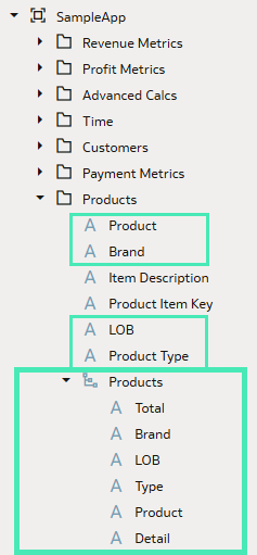 Categories and Products hierarchy defined in the SampleApp data mart