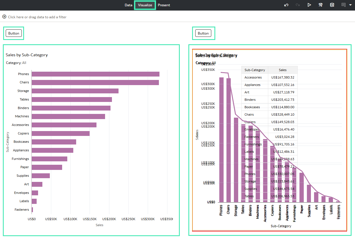 First step of the Button Bar creation in the Visualize pane