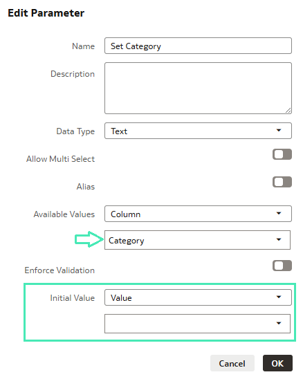 Edit Parameter window