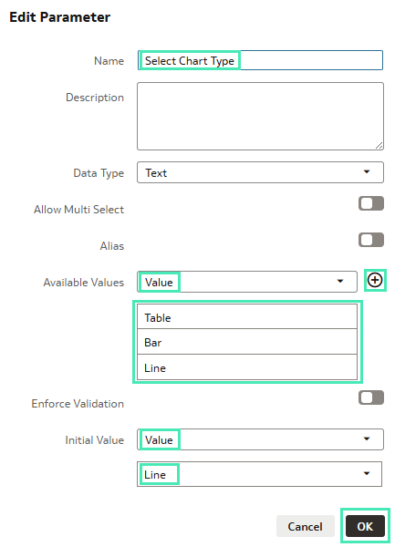 Edit Parameter window