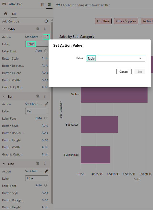 Button Bar: Table control