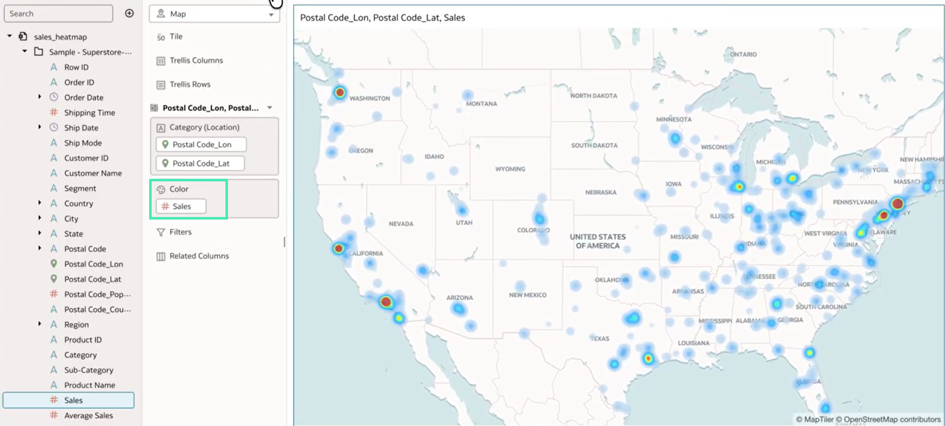 Map visualisation: Heatmap with metric as colour