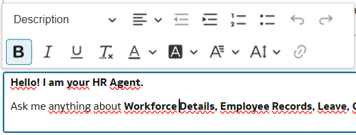 Formatting options in the AI Agent First Message