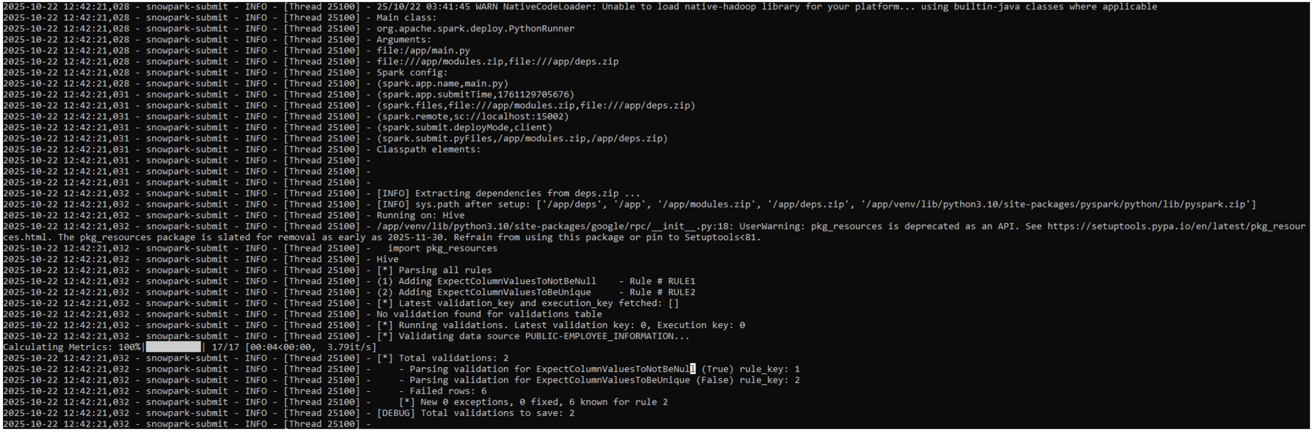 Snowpark Submit Execution Log