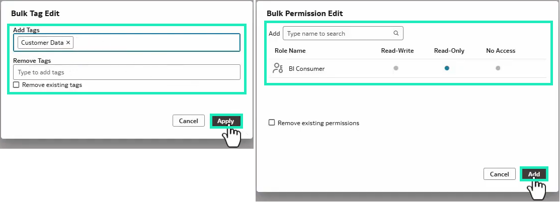 Bulk Edit options windows