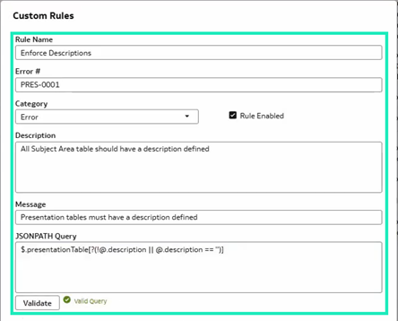 Custom Rule configuration window