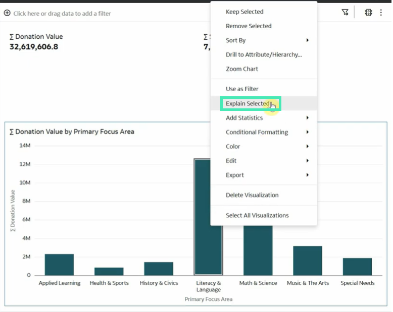 Right-click on the column bar and select Explain Selected from the menu