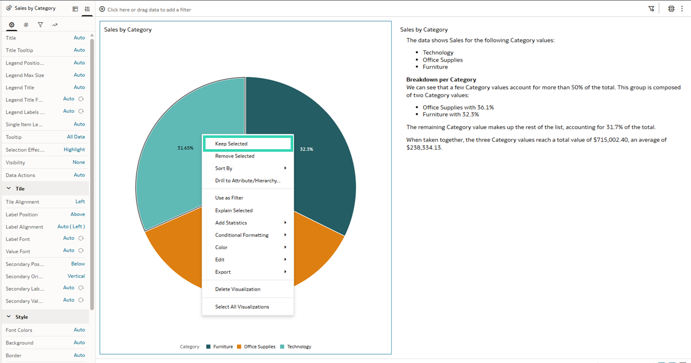 Narrative visualisation with the Keep Selected option