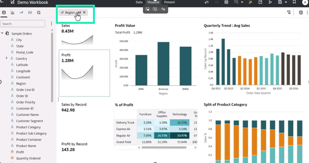 Figure 05: A report showing all regions before applying a specific filter