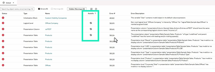 Figure 23: Issues detected with the Autofix option