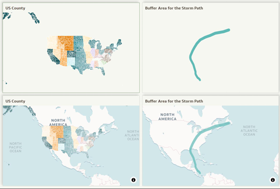 Figure 29: Comparison between default geometry display and geometry overlaid on a background map layer