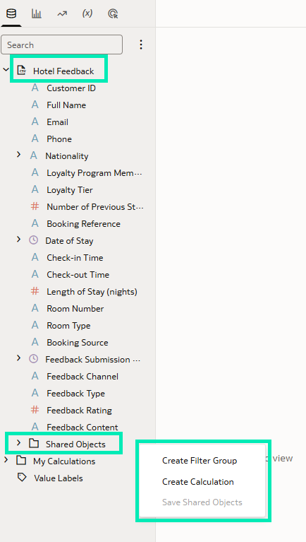 Create Filter Group and Create Calculation options