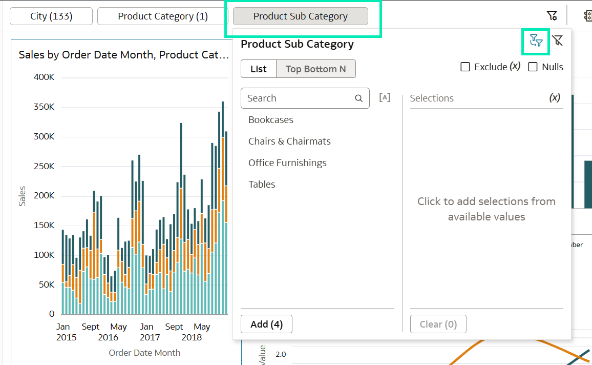 Product Sub Category filter panel