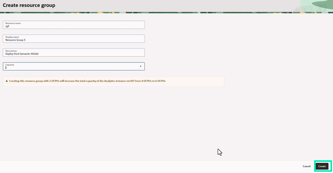 Create Resource Group form