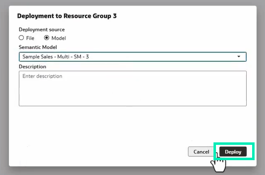 Screen to select the semantic model to deploy