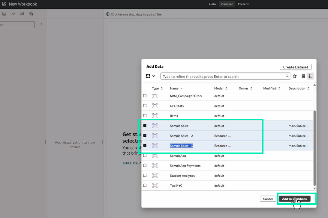 Adding Subject Areas from different semantic models to the same workbook