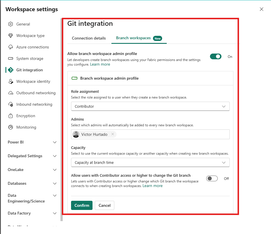 Branch workspace admin profile setting
