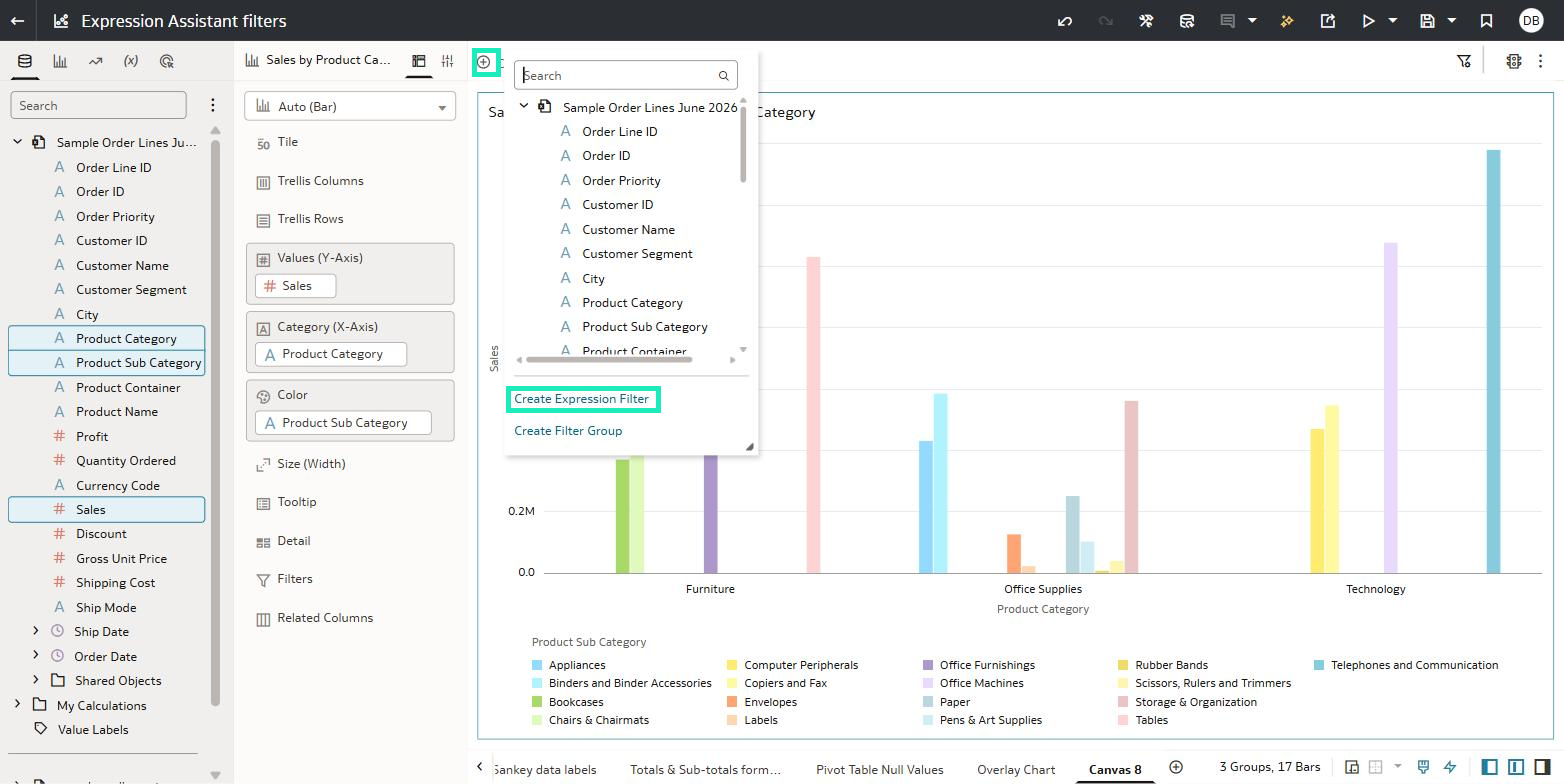Figure 12: Create Expression Filter option in the filter bar