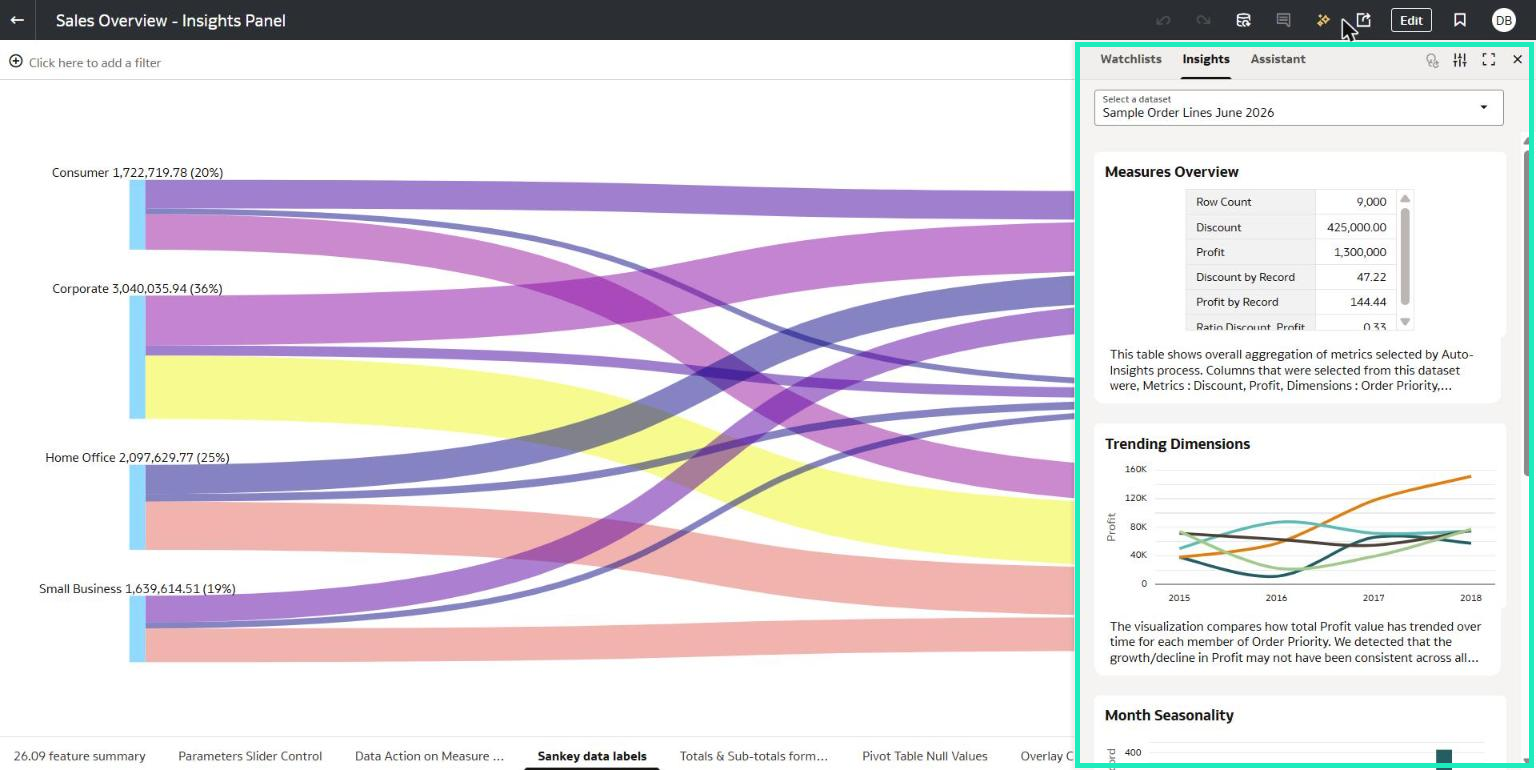 Figure 22: Workbook opened in View mode with the Insights panel displayed