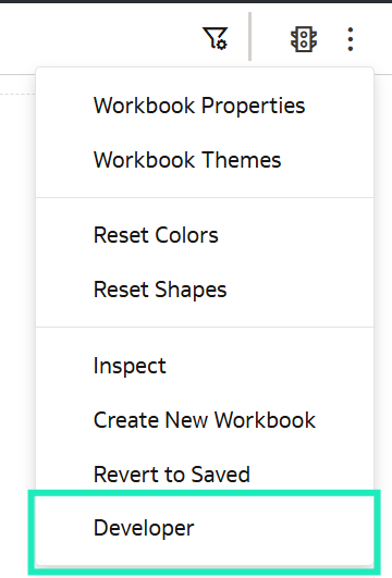 Figure 26: Developer option in the workbook menu